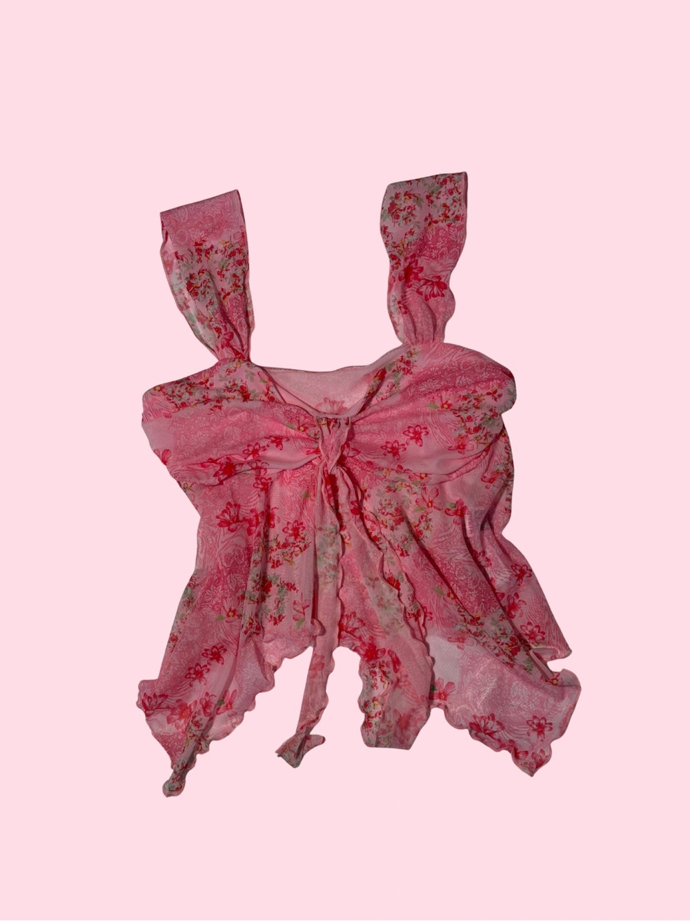 SHEIN Pink Floral Tie-Front Camisole